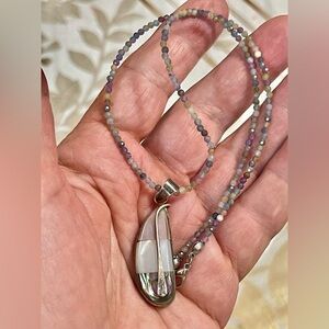 VTG Lot Of 2 Southwest Alpaca Silver  MOP Abalone Pendant Agate Necklace 16”